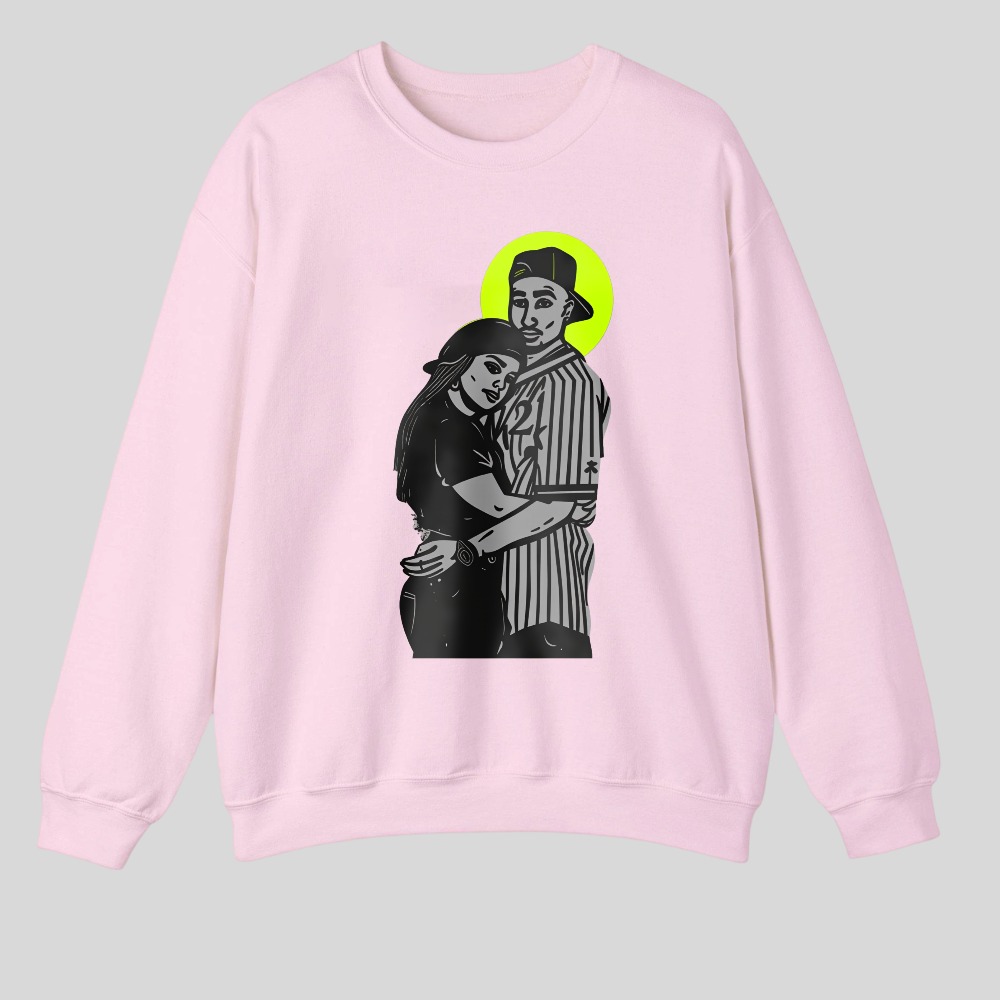 Couple Embracing With Neon Halo Background tshirt 100% cotton