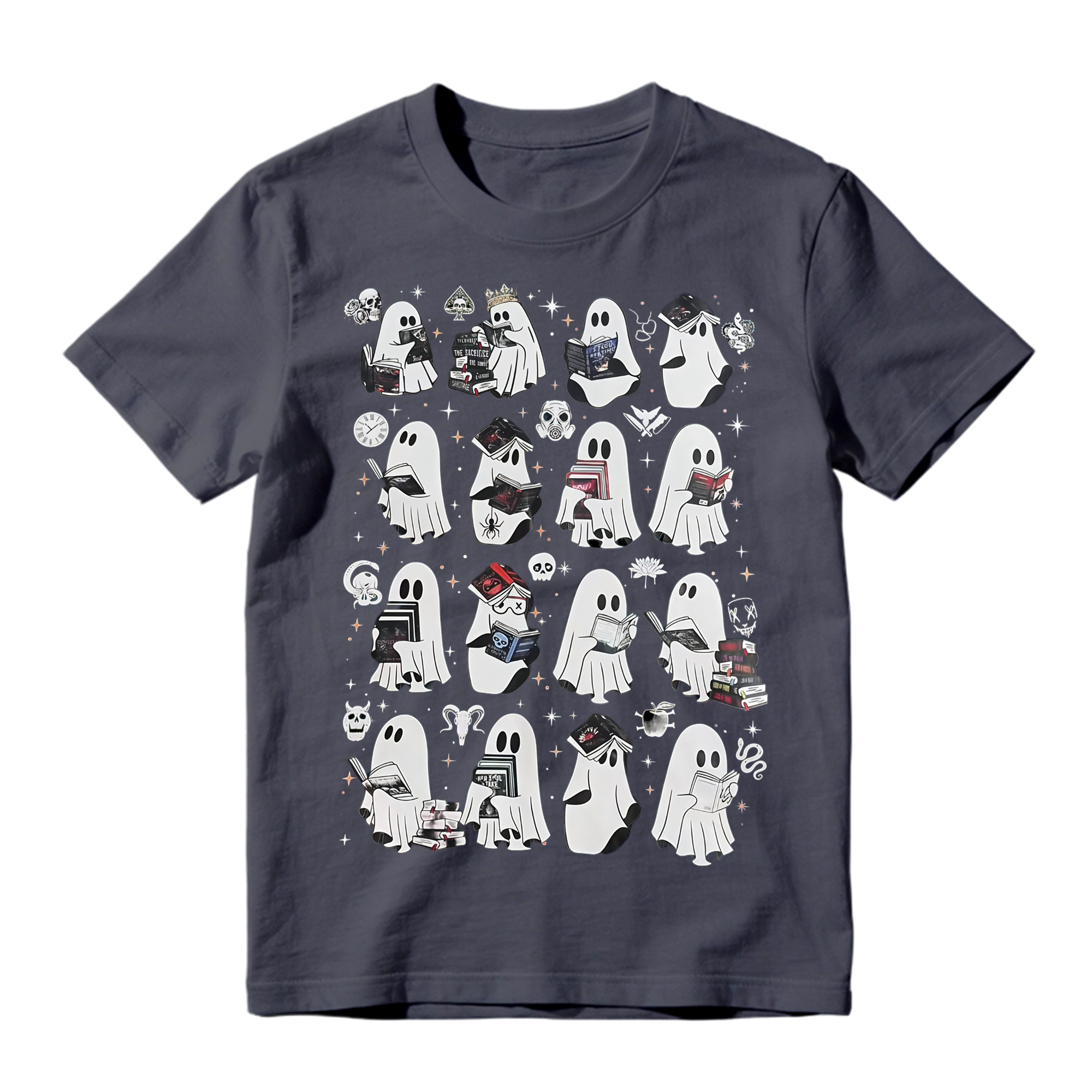 Cute Spooky Reading Ghosts T Shirt Book Lover Halloween Graphic Tee