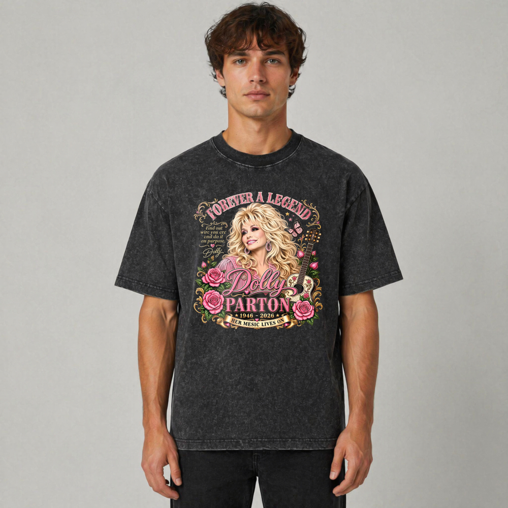 Forever A Legend Dolly Parton Floral Rose Graphic Washed T-shirt