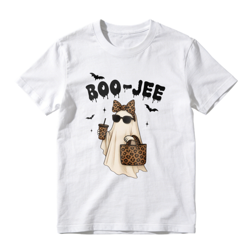 Boo Jee Leopard Print Ghost With Sunglasses And Handbag Halloween T-shirt