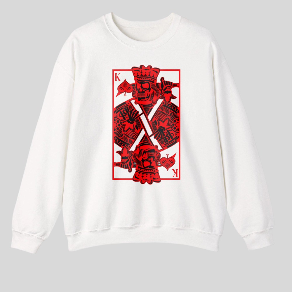 Red King Card Design With Crown And Crossed Swords tshirt 100% cotton