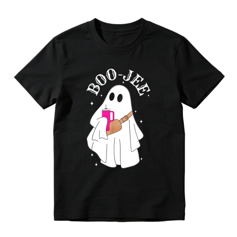 Cute Ghost Holding Pink Drink Boo Jee Funny Halloween T-shirt