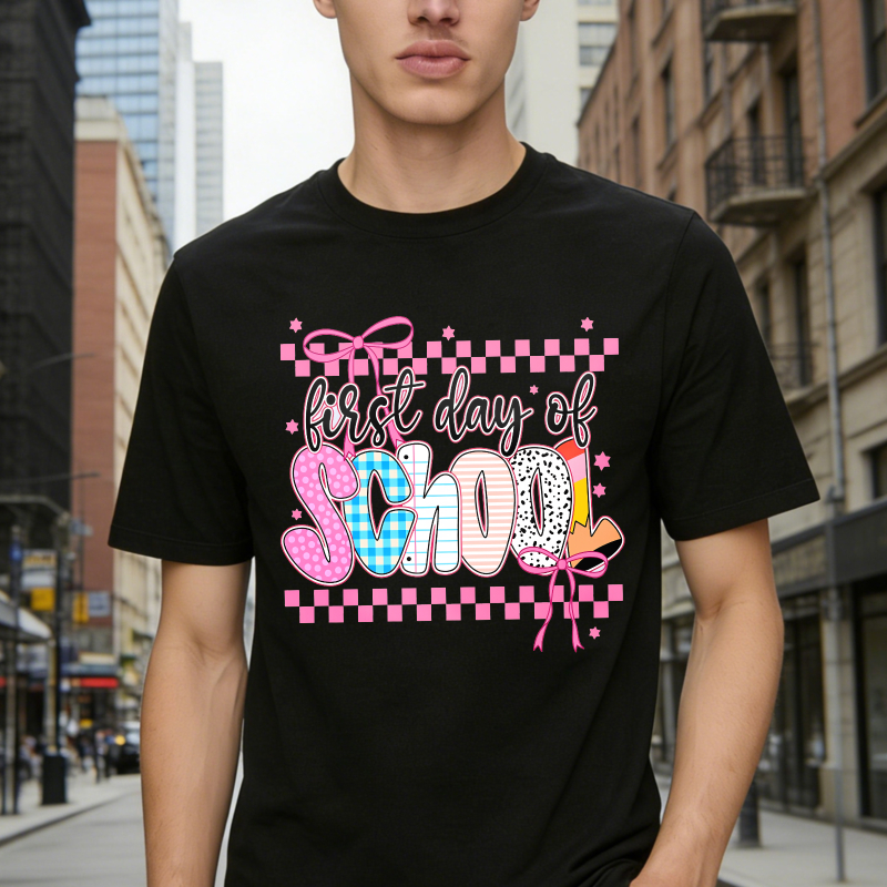 First Day Of School Pink Checkered Pattern Unisex Classic T-shirt