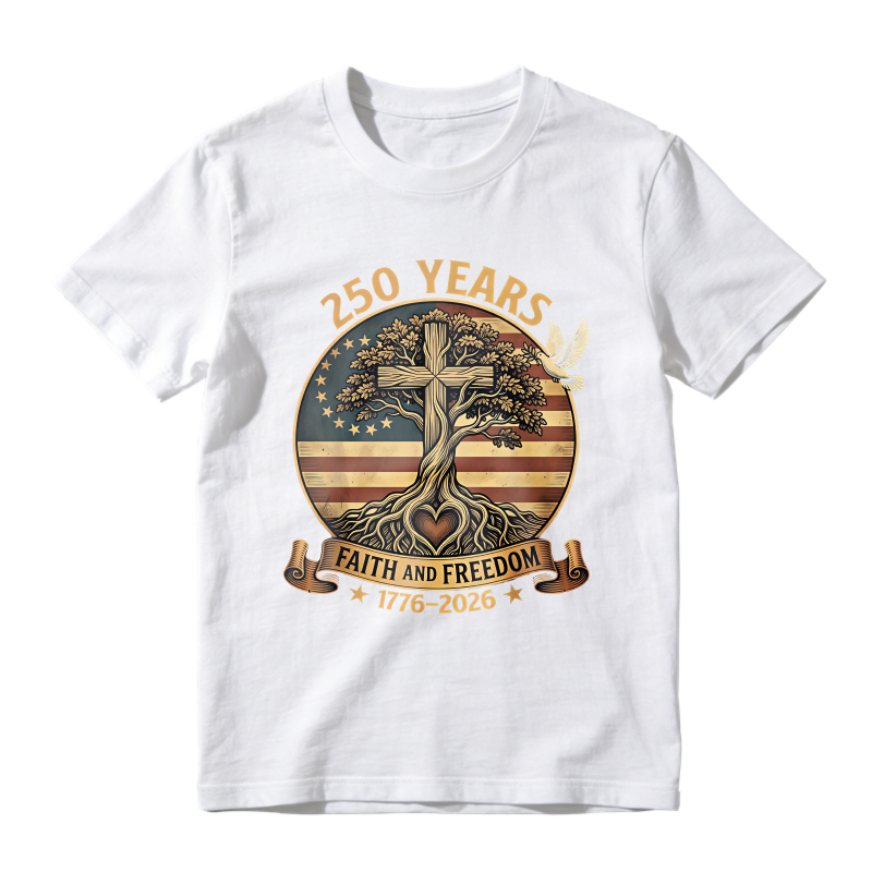 250 Years Faith And Freedom Tree Cross American Flag Unisex Classic T-shirt