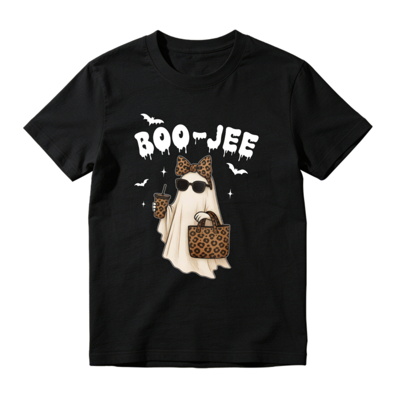Boo Jee Leopard Print Ghost With Sunglasses And Handbag Halloween Graphic T-shirt