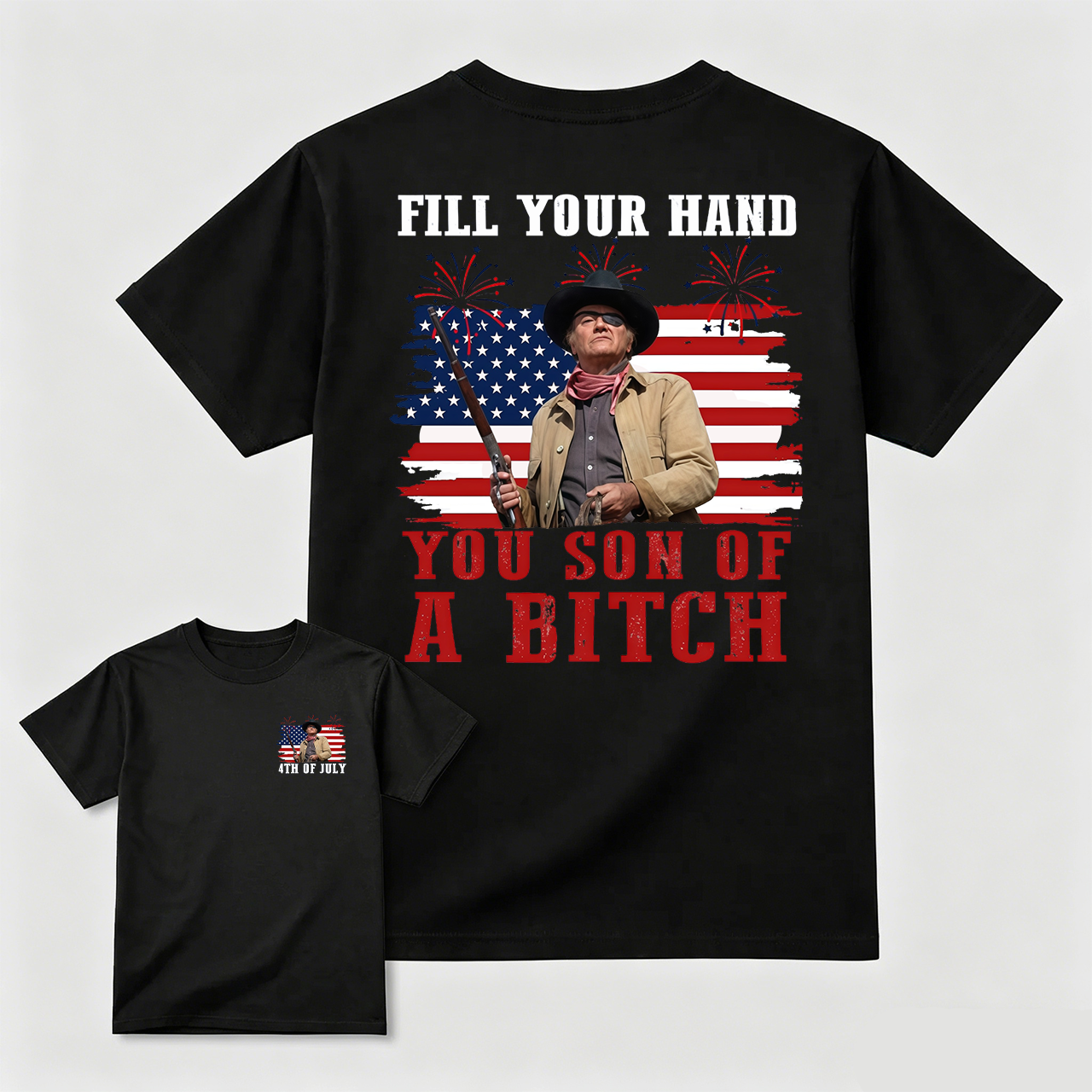 Funny Patriotic Cowboy Shirt for Men, Fill Your Hand USA Flag Graphic Tee, 4th of July Western Cowboy T-Shirt