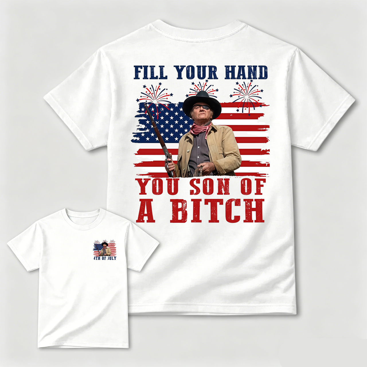 Funny Patriotic Cowboy Shirt for Men, Fill Your Hand USA Flag Graphic Tee, 4th of July Western Cowboy T-Shirt