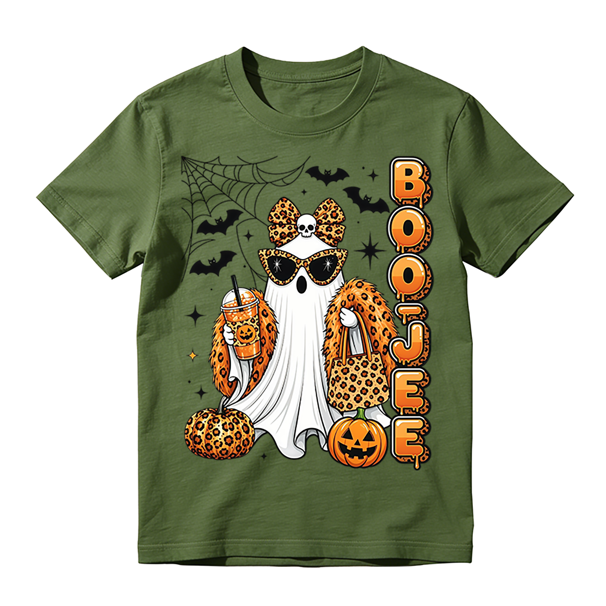 Leopard Print Ghost With Sunglasses And Boojee Text Halloween T-shirt