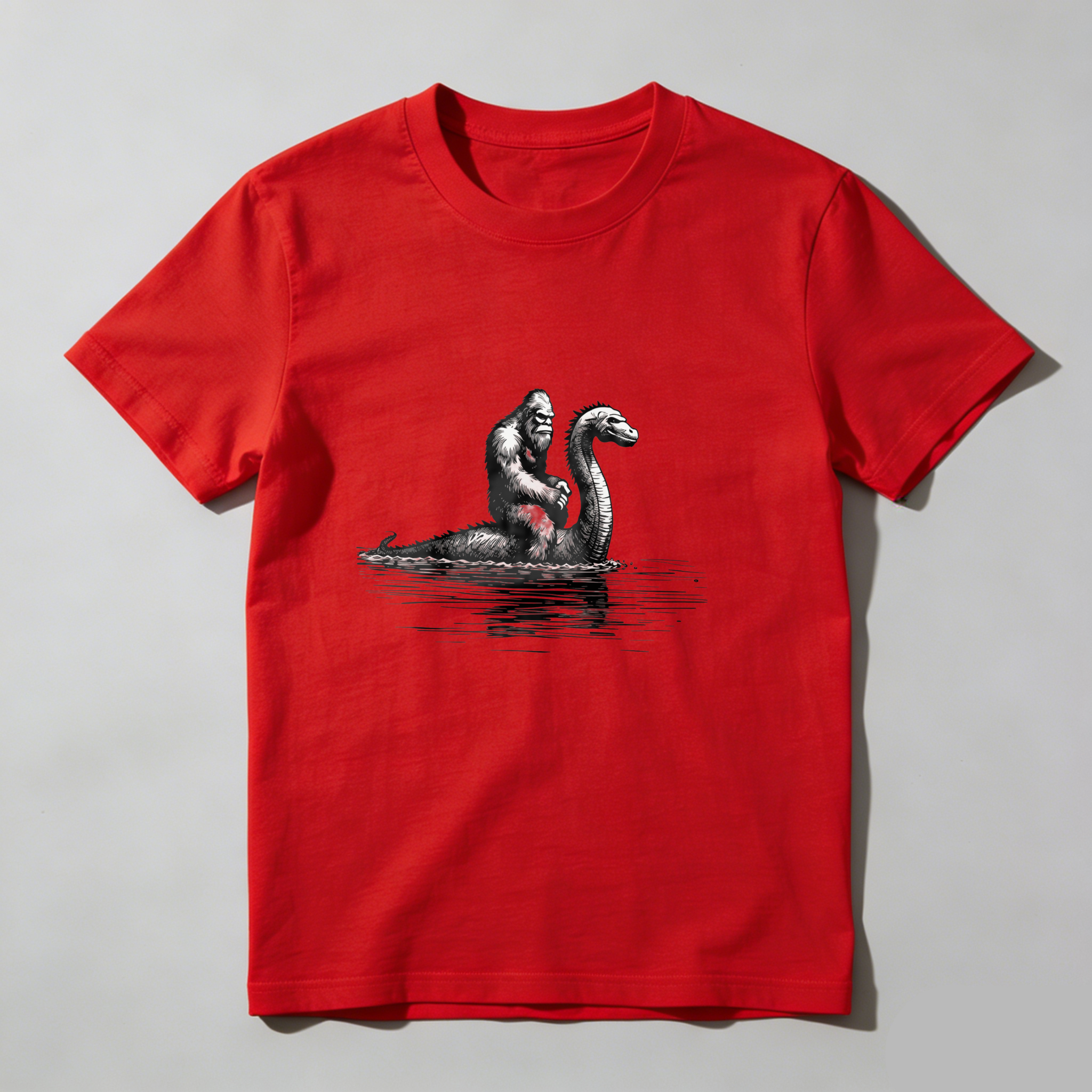 Bigfoot Riding Sea Serpent tshirt 100% cotton