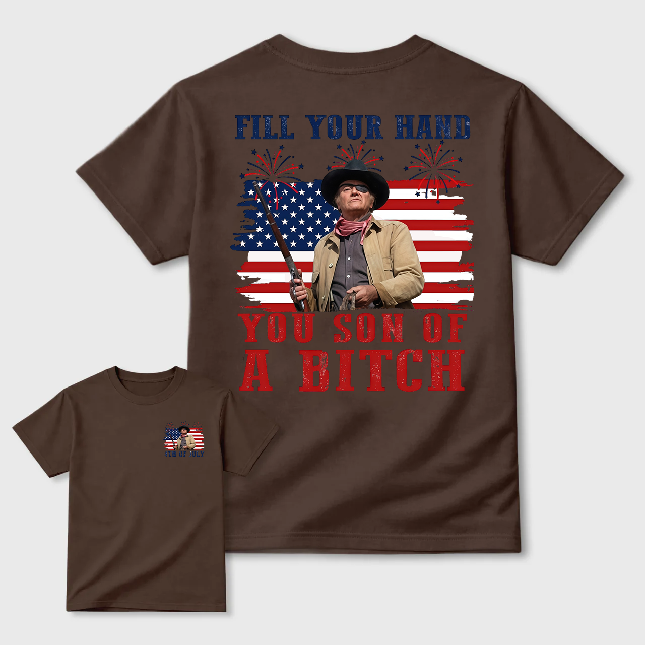 Funny Patriotic Cowboy Shirt for Men, Fill Your Hand USA Flag Graphic Tee, 4th of July Western Cowboy T-Shirt