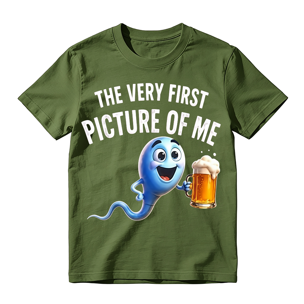 100%cotton The Very First Picture of Me Funny Beer Drinking Sperm Joke T-Shirt