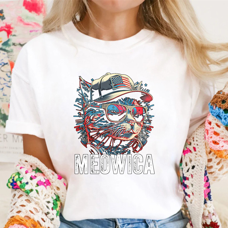 Cat With American Flag Hat And Sunglasses Meowica Unisex Classic T-shirt