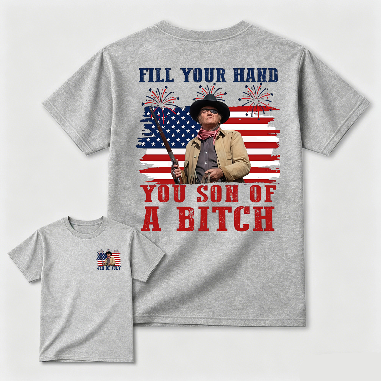 Funny Patriotic Cowboy Shirt for Men, Fill Your Hand USA Flag Graphic Tee, 4th of July Western Cowboy T-Shirt