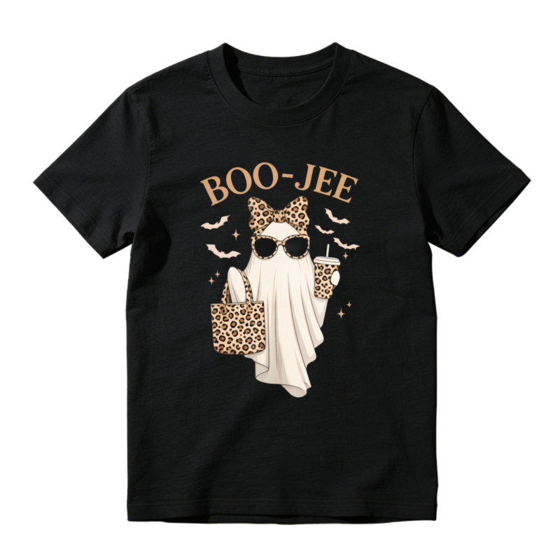 Boo Jee Leopard Print Ghost With Sunglasses And Shopping Bag Halloween Funny T-shirt