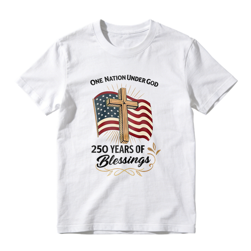 One Nation Under God American Flag Cross 250 Years Of Blessings Unisex Classic T-shirt