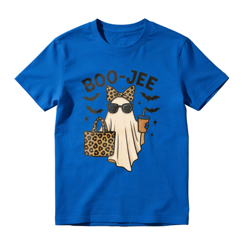 Boo Jee Leopard Print Ghost With Sunglasses And Coffee Cup Halloween Funny T-shirt