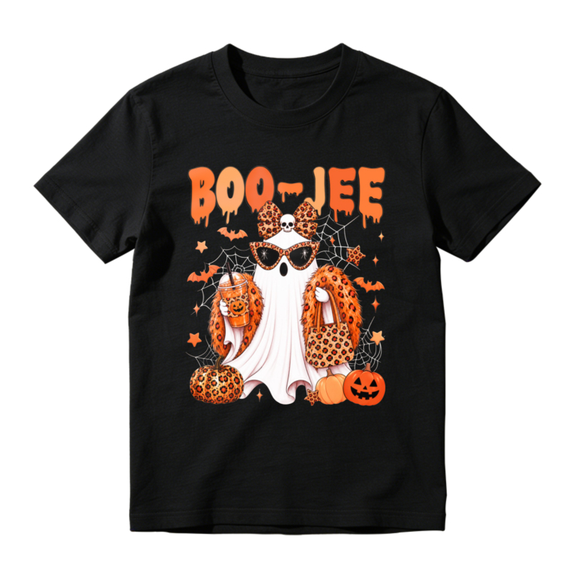 Boo Jee Leopard Print Ghost Sunglasses Pumpkin Halloween Graphic T-shirt