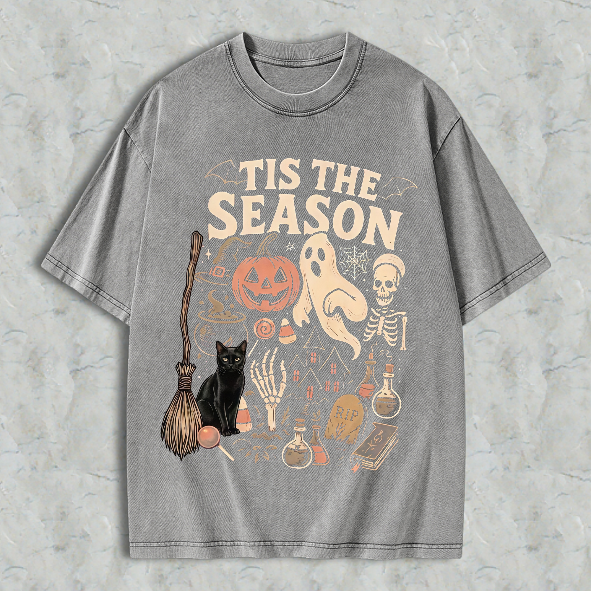 Tis The Season Halloween Comfort Colors Shirt, Ghost Pumpkin Black Cat Graphic Tee