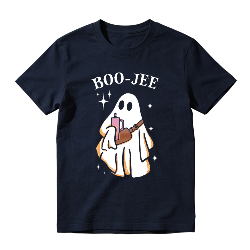 Boo Jee Ghost Holding Pink Drink And Brown Bag Funny Halloween T-shirt