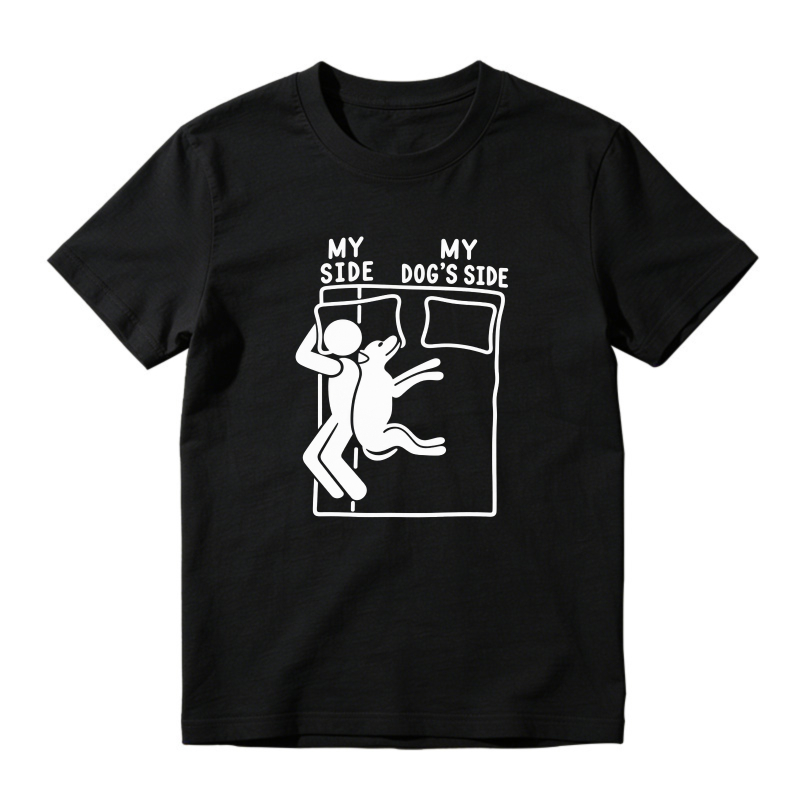 My Side My Dog S Side Funny Pet Lover Bed Sharing Graphic T-shirt