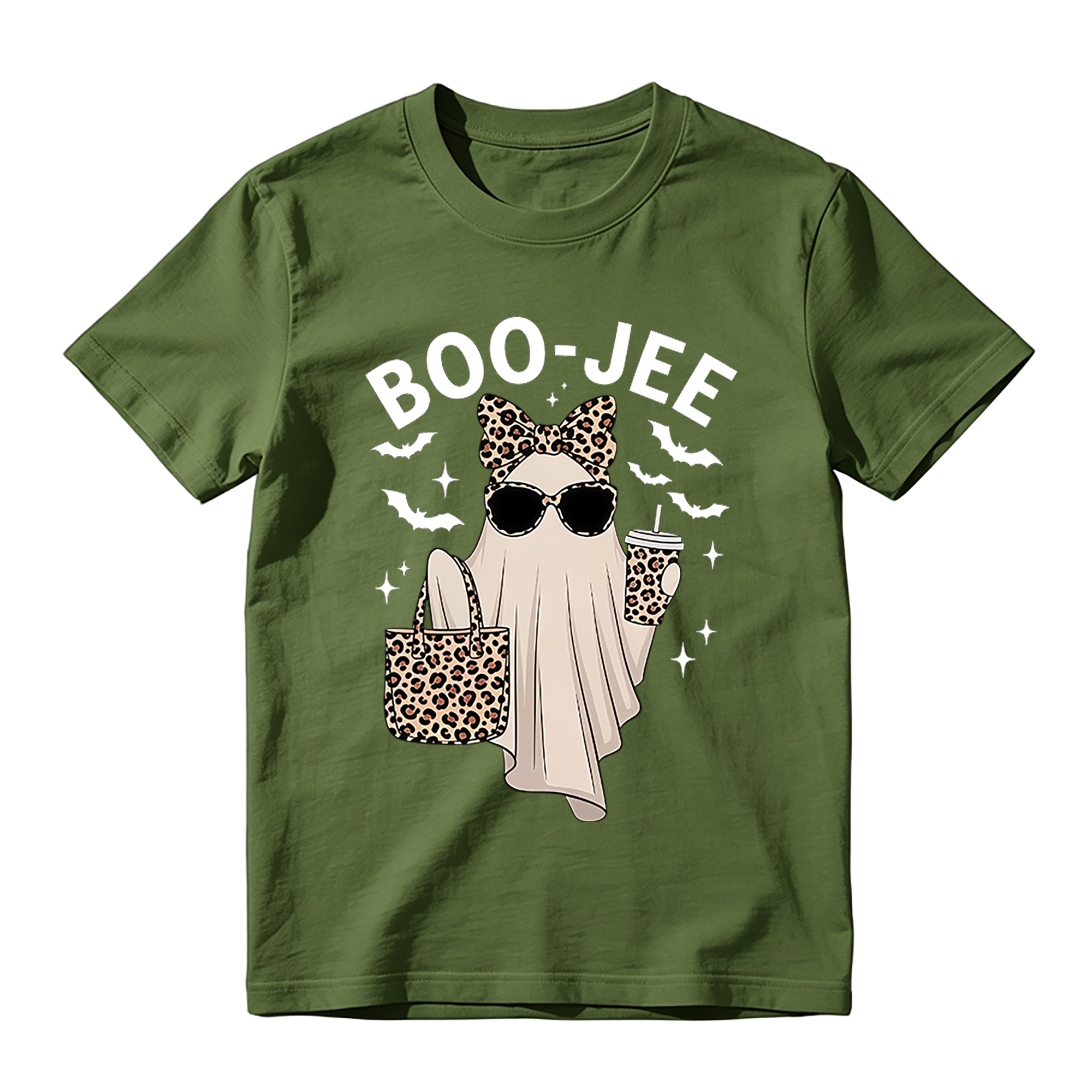 Boo Jee Leopard Print Ghost T Shirt Spooky Cute Halloween Graphic Tee