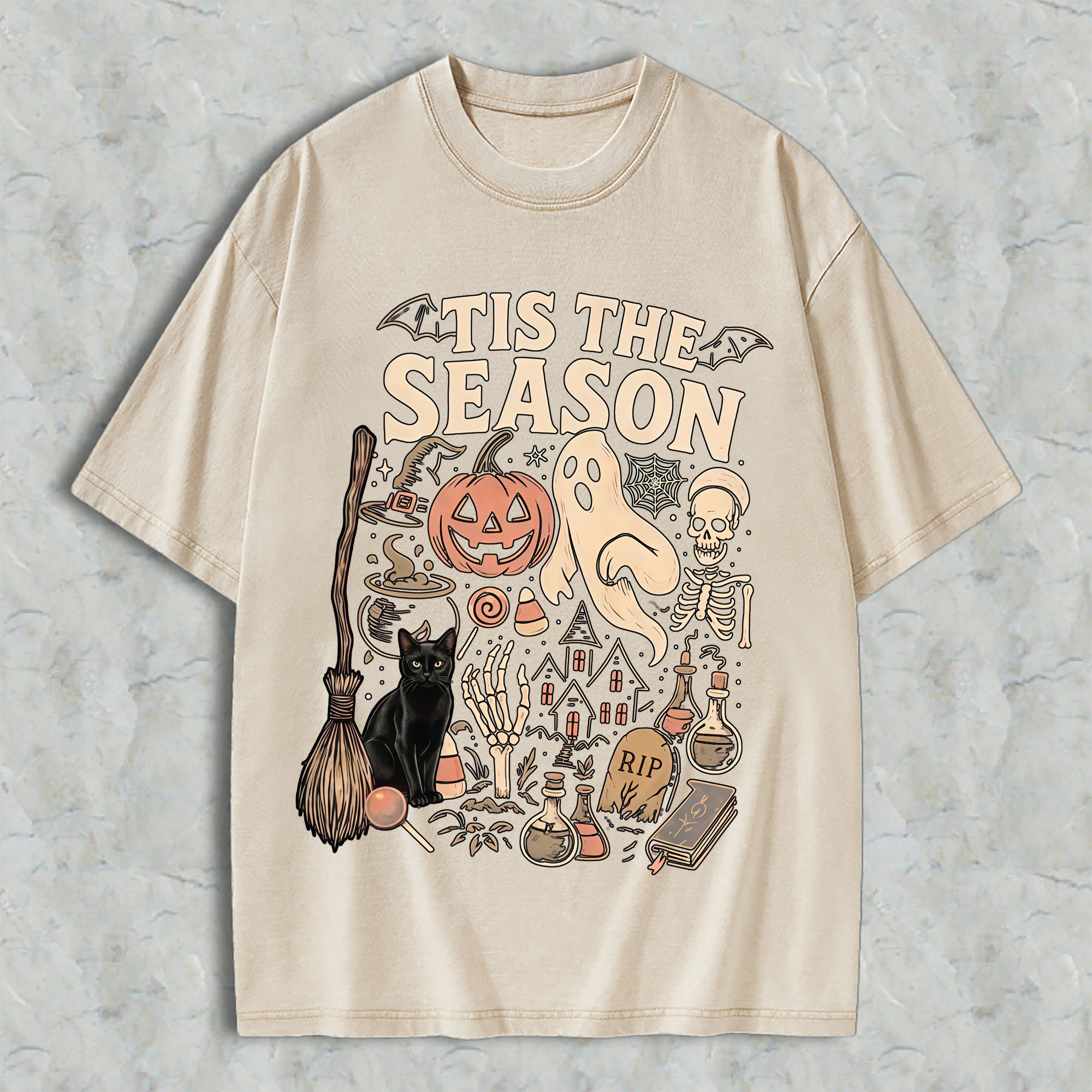 Tis The Season Halloween Comfort Colors Shirt, Ghost Pumpkin Black Cat Graphic Tee