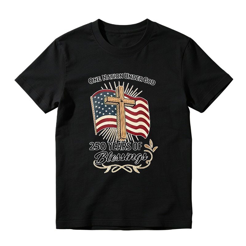 One Nation Under God American Flag Cross 250 Years Of Blessings Unisex Classic T-shirt