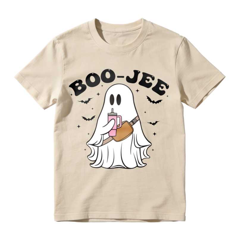 Cute Ghost Holding Bubble Tea Boo Jee Halloween Graphic T-shirt