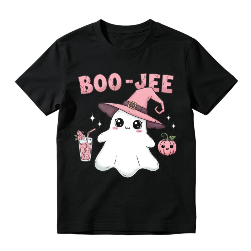Cute Ghost Witch Hat Boo Jee Halloween Pumpkin Drink Graphic T-shirt