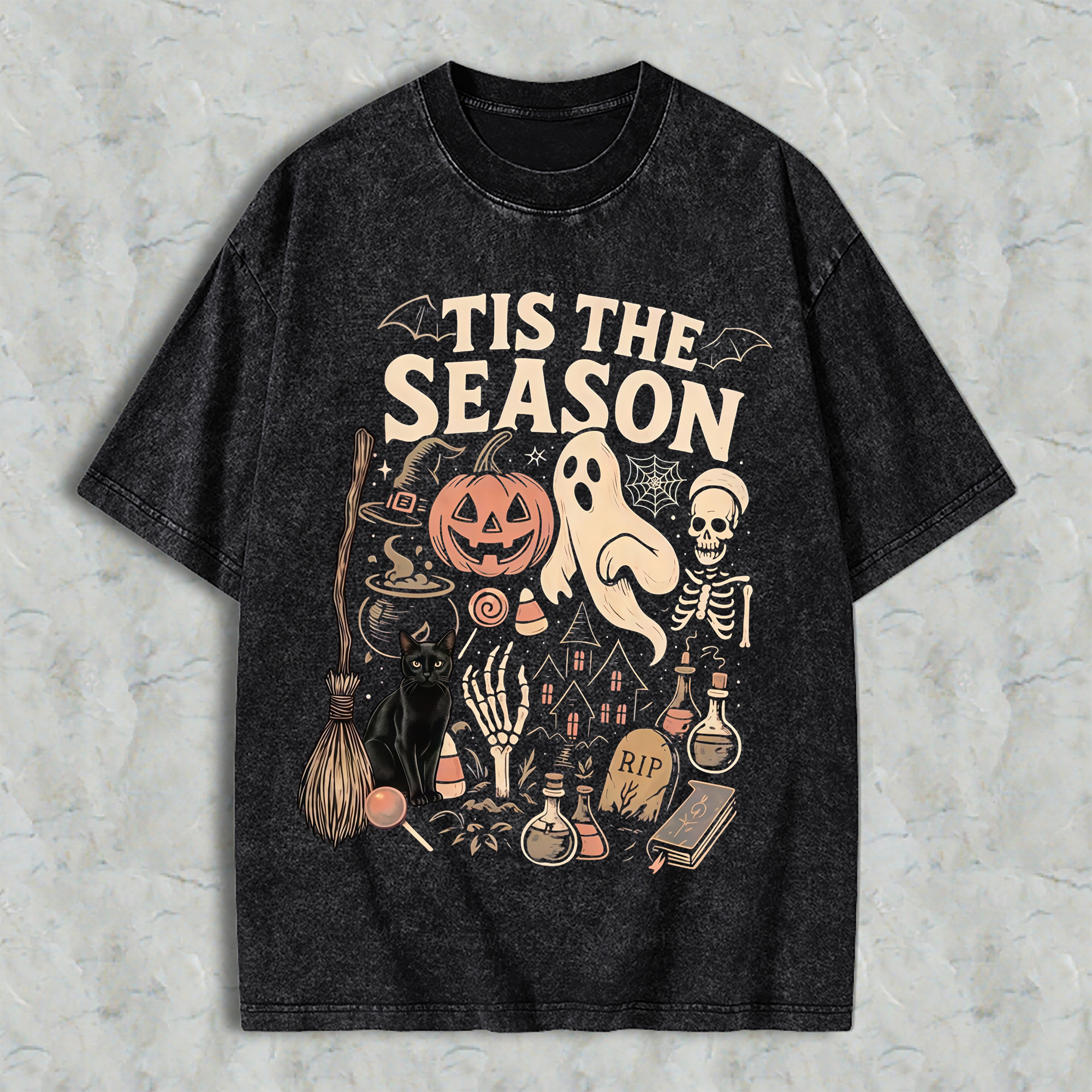 Tis The Season Halloween Comfort Colors Shirt, Ghost Pumpkin Black Cat Graphic Tee