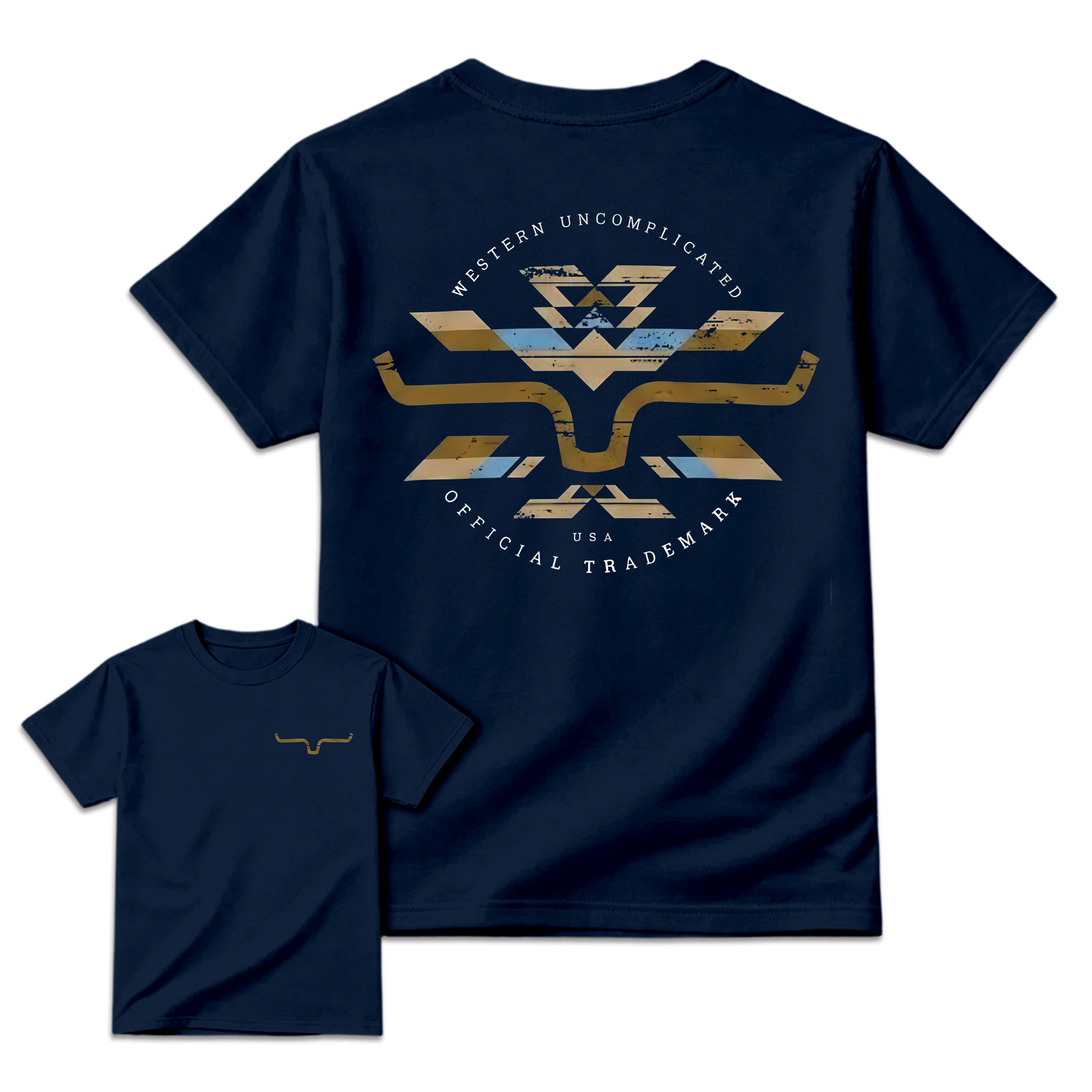 Vintage Western Longhorn Tribal Print Double Sided Graphic T‑Shirt
