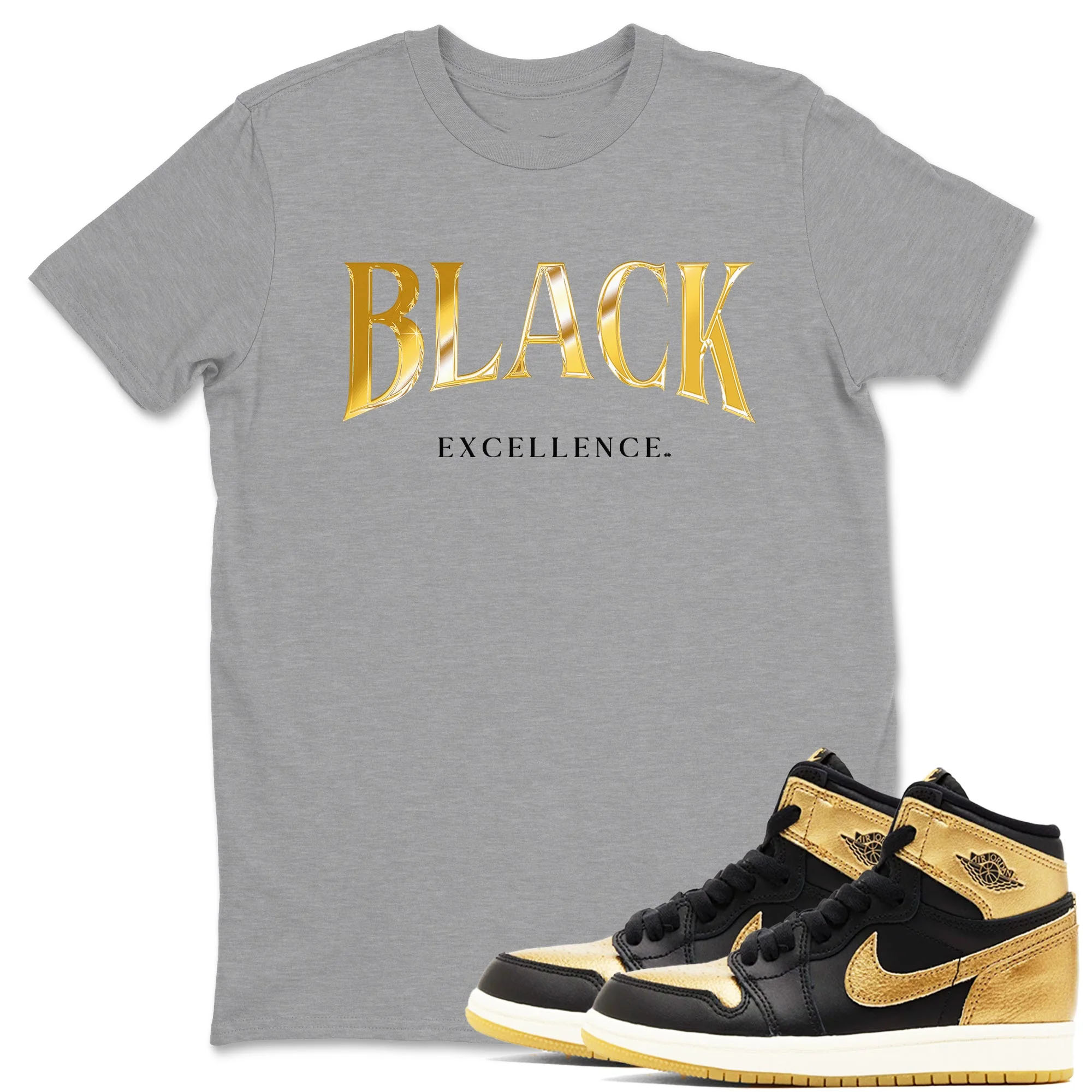 Black Excellence TEEWAVO Sneaker Tees - Air Jordan 1 Black Metallic Gold