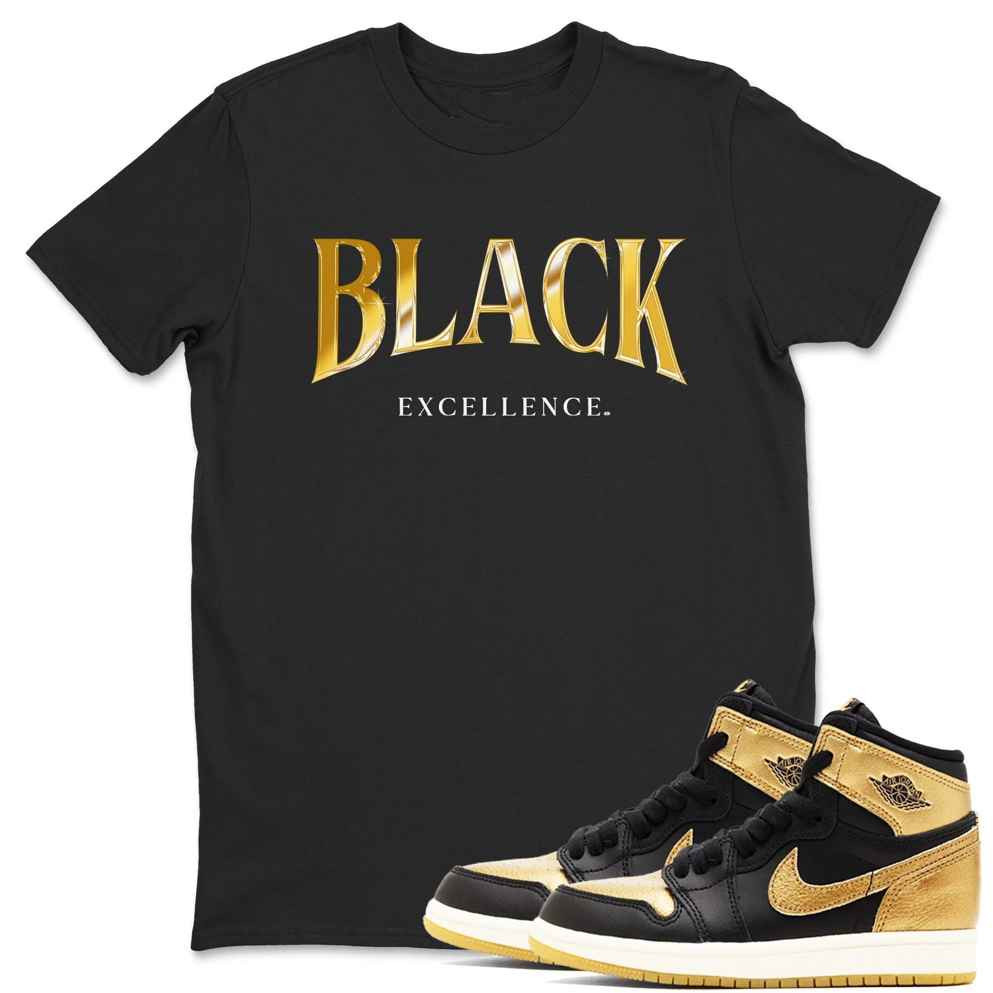 Black Excellence TEEWAVO Sneaker Tees - Air Jordan 1 Black Metallic Gold