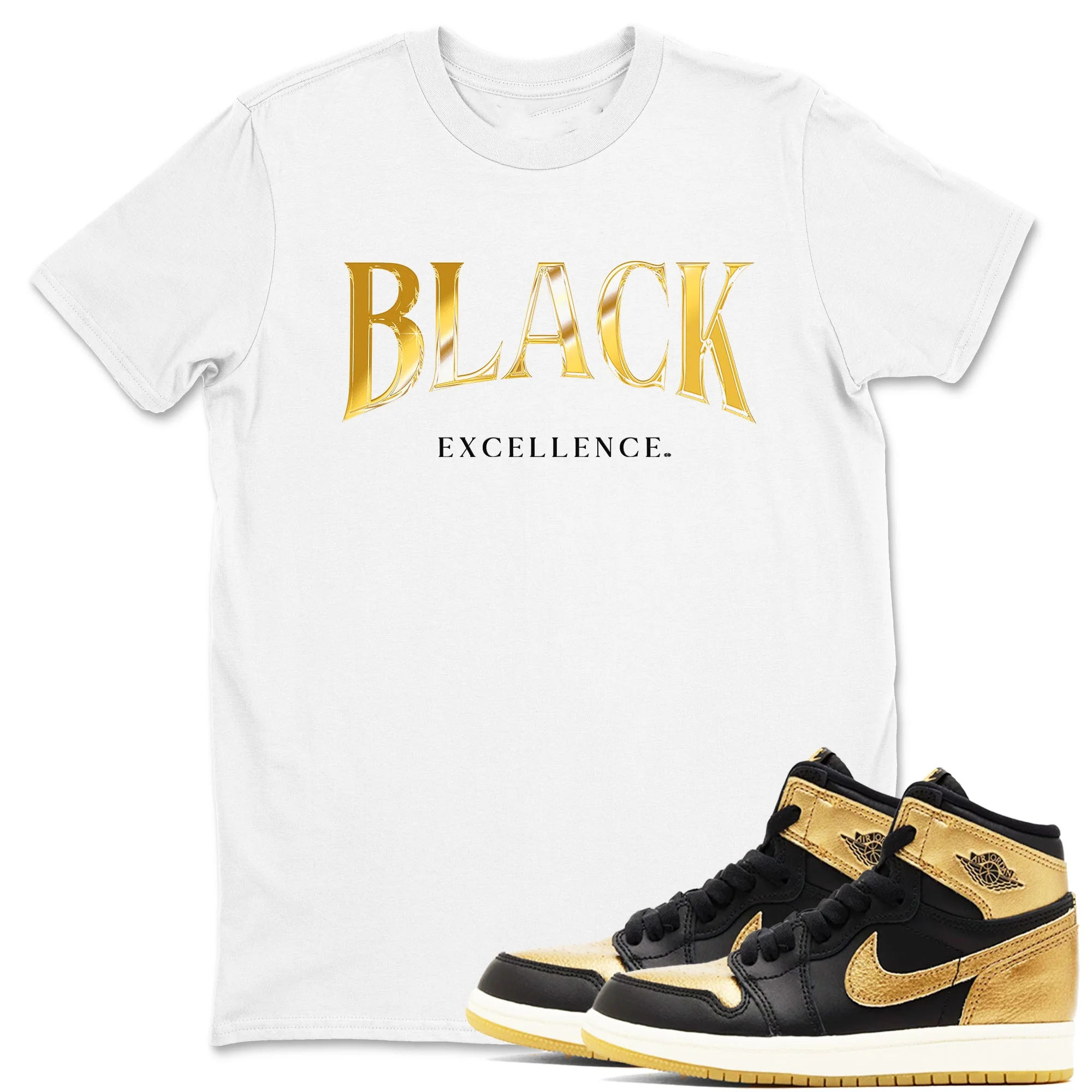 Black Excellence TEEWAVO Sneaker Tees - Air Jordan 1 Black Metallic Gold