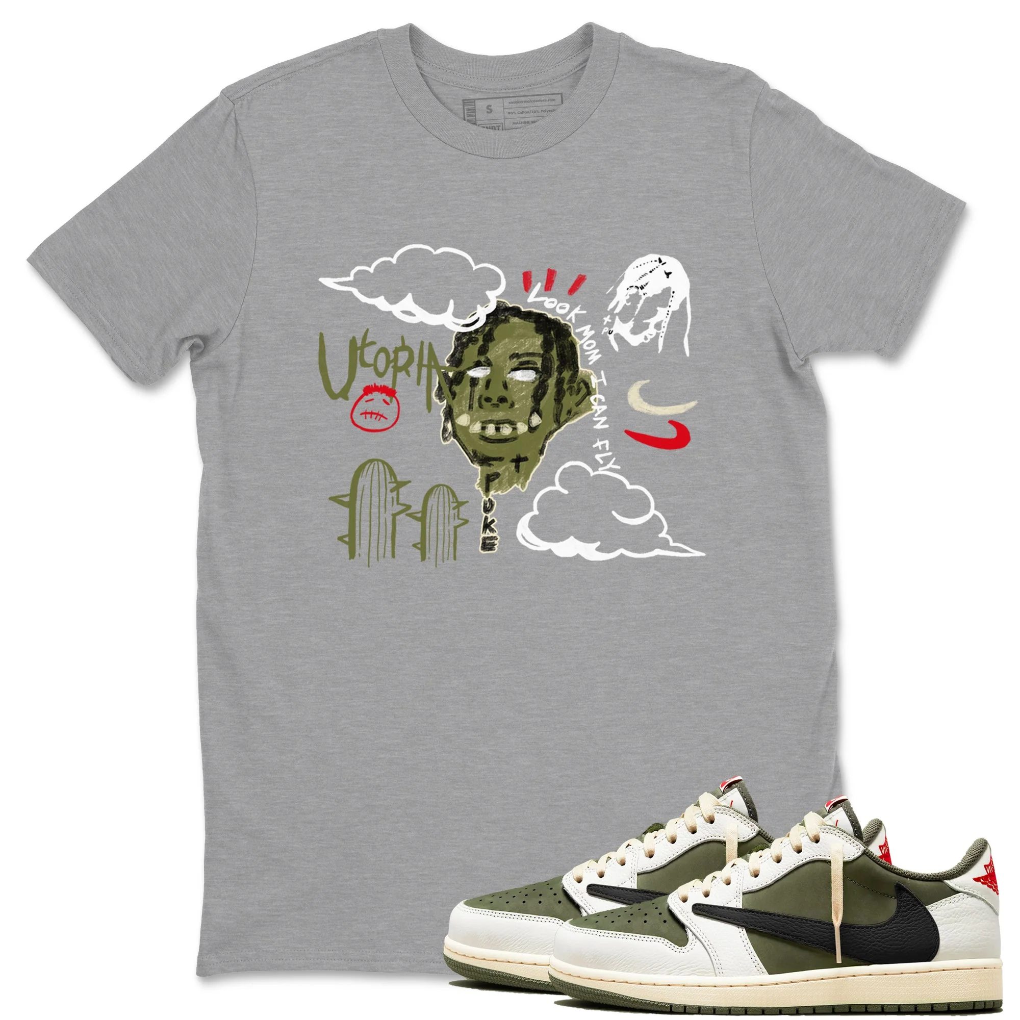 I Can Fly TEEWAVO Sneaker Tees - Air Jordan 1 Travis Scott Medium Olive