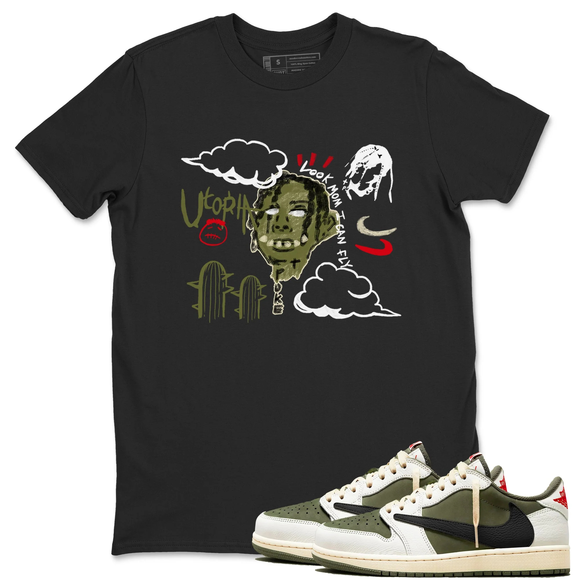 I Can Fly TEEWAVO Sneaker Tees - Air Jordan 1 Travis Scott Medium Olive