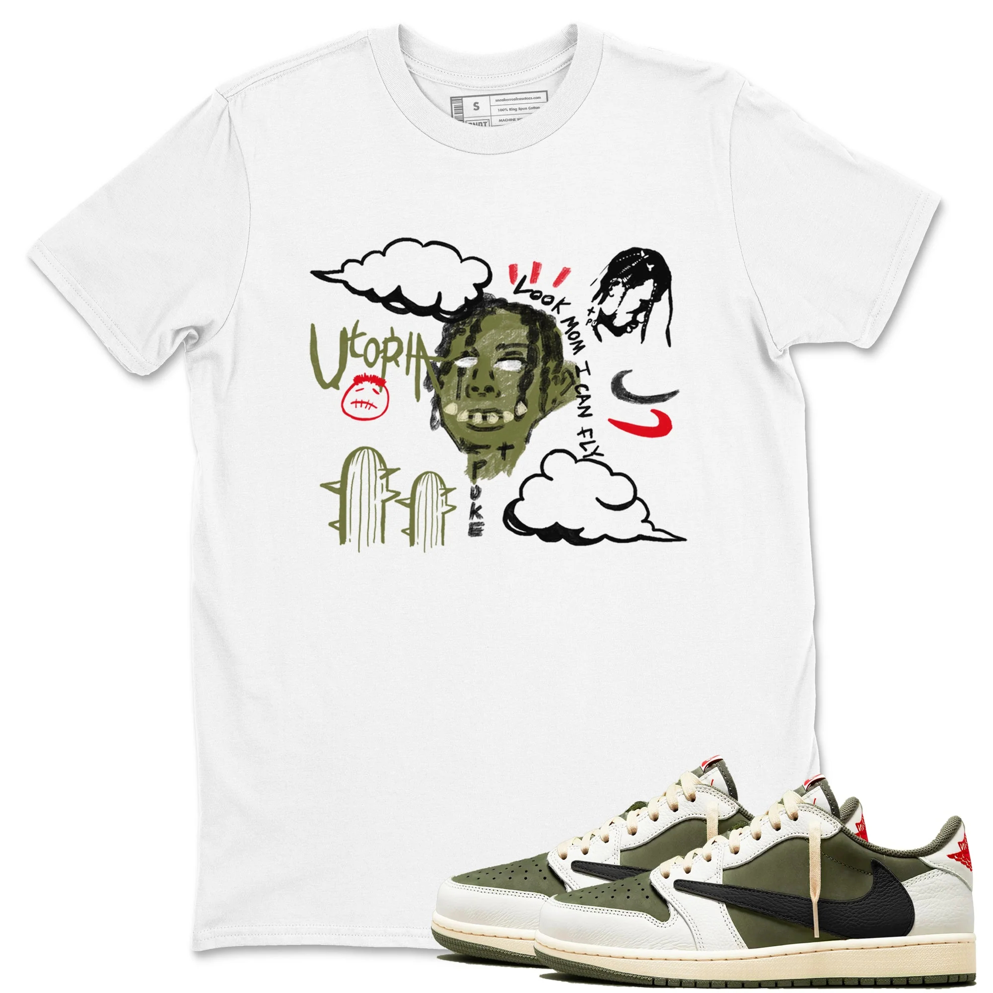 I Can Fly TEEWAVO Sneaker Tees - Air Jordan 1 Travis Scott Medium Olive