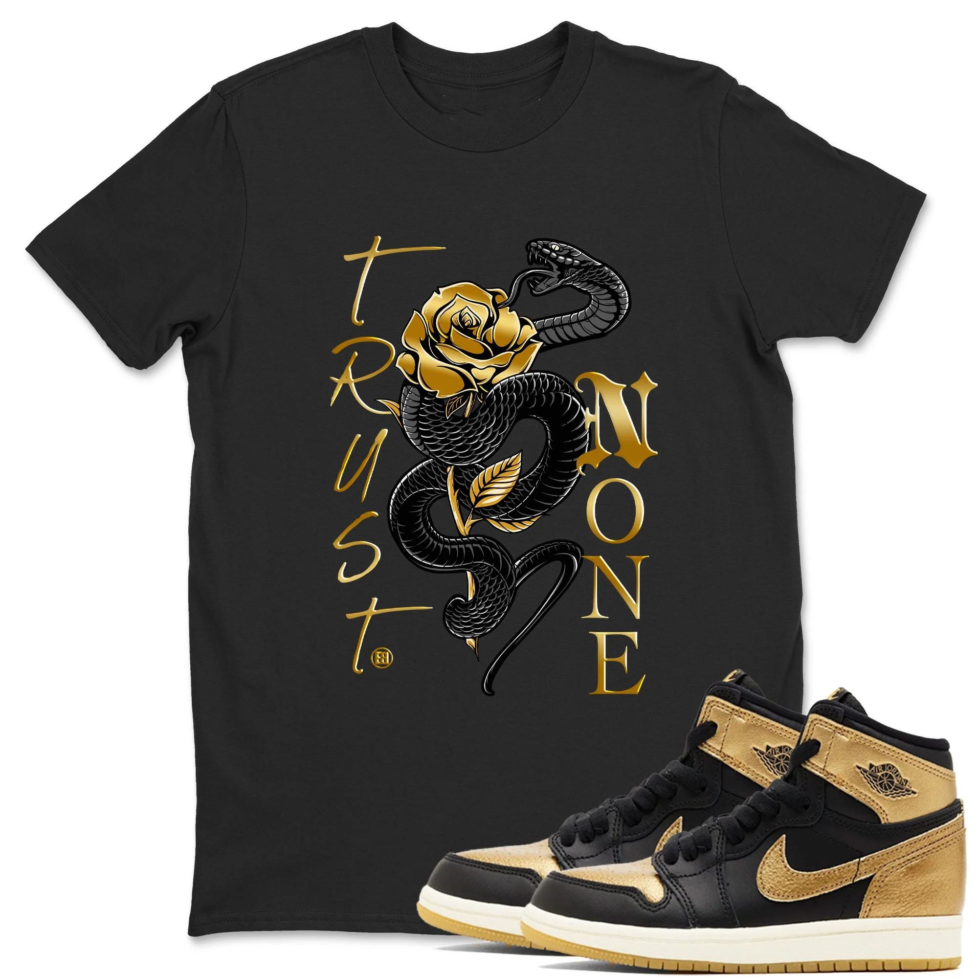 Trust None TEEWAVO Sneaker Tees - Air Jordan 1 Black Metallic Gold