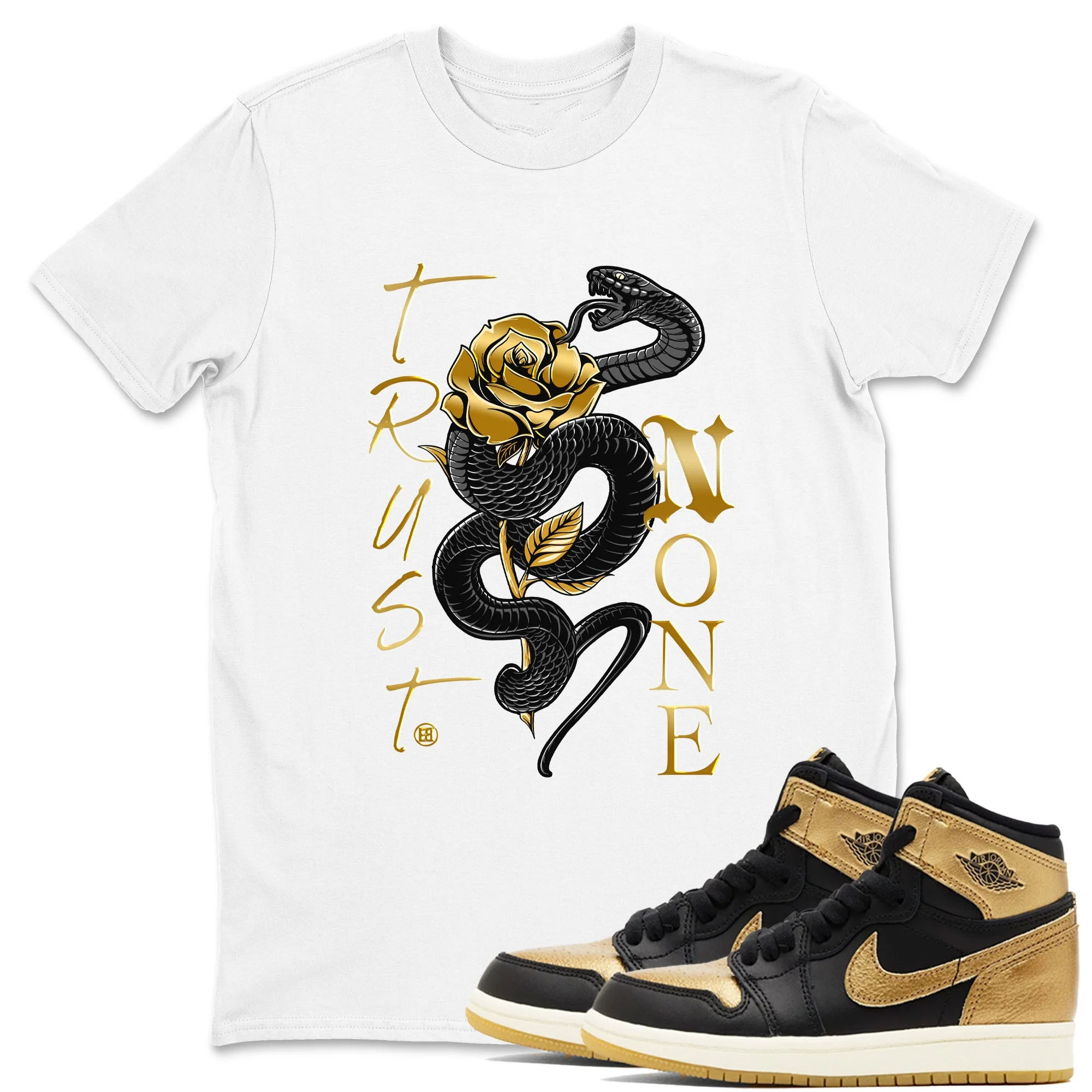Trust None TEEWAVO Sneaker Tees - Air Jordan 1 Black Metallic Gold