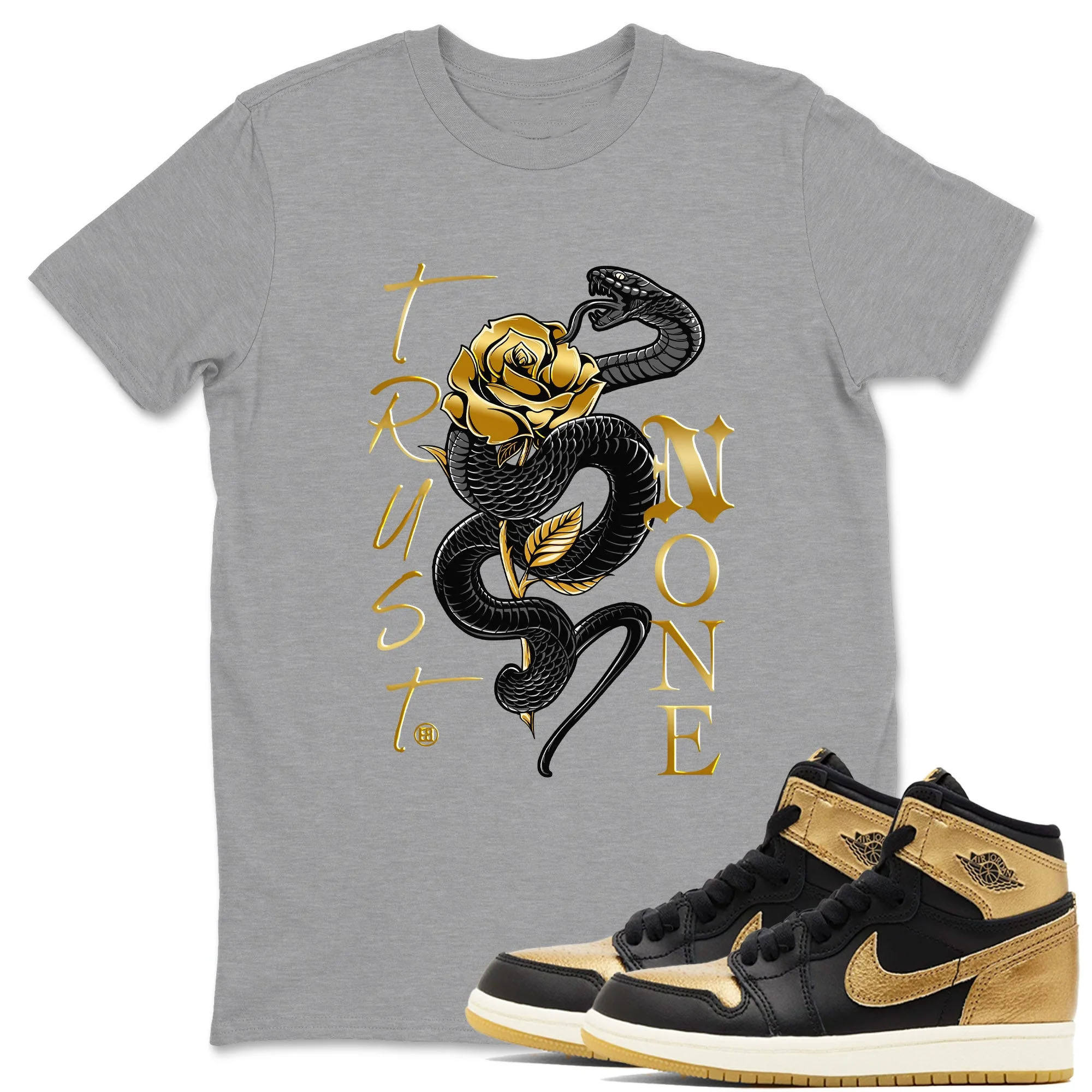 Trust None TEEWAVO Sneaker Tees - Air Jordan 1 Black Metallic Gold