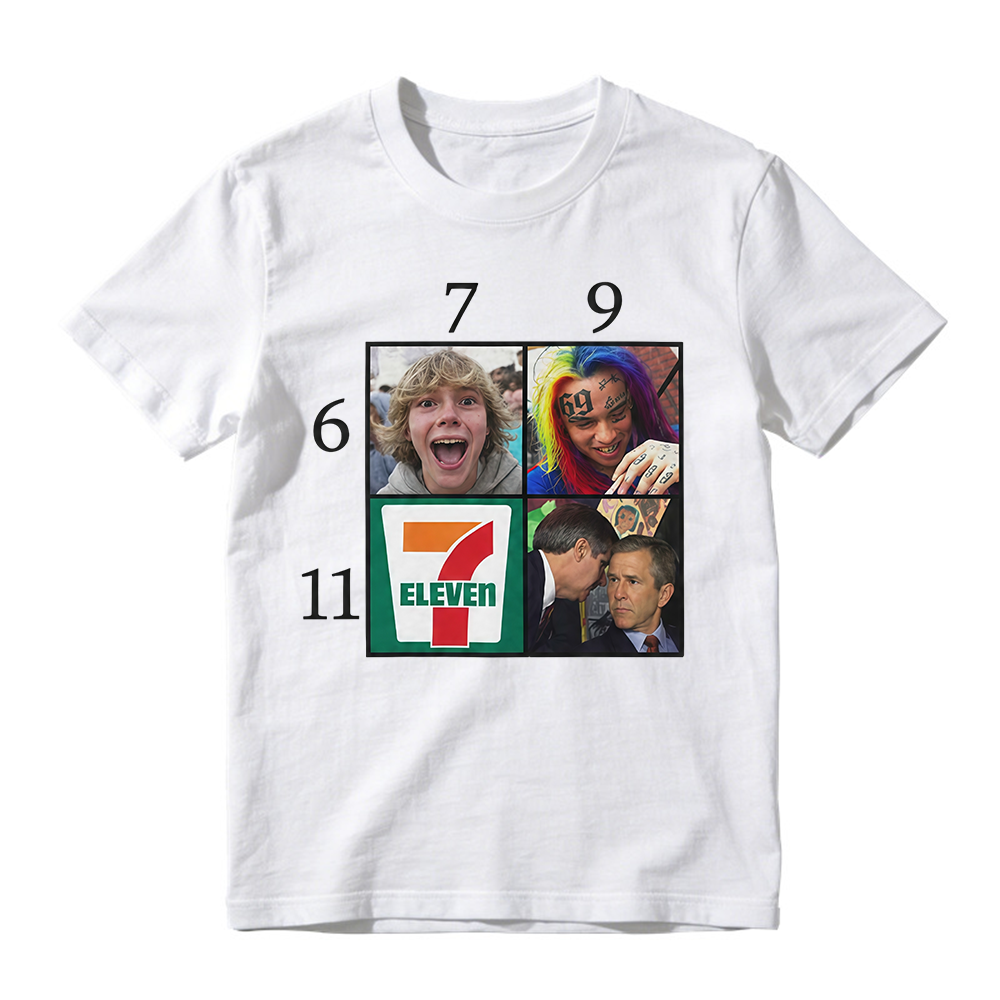 Funny 6 7 9 11 Meme Grid George Bush & 6ix9ine Graphic Tee