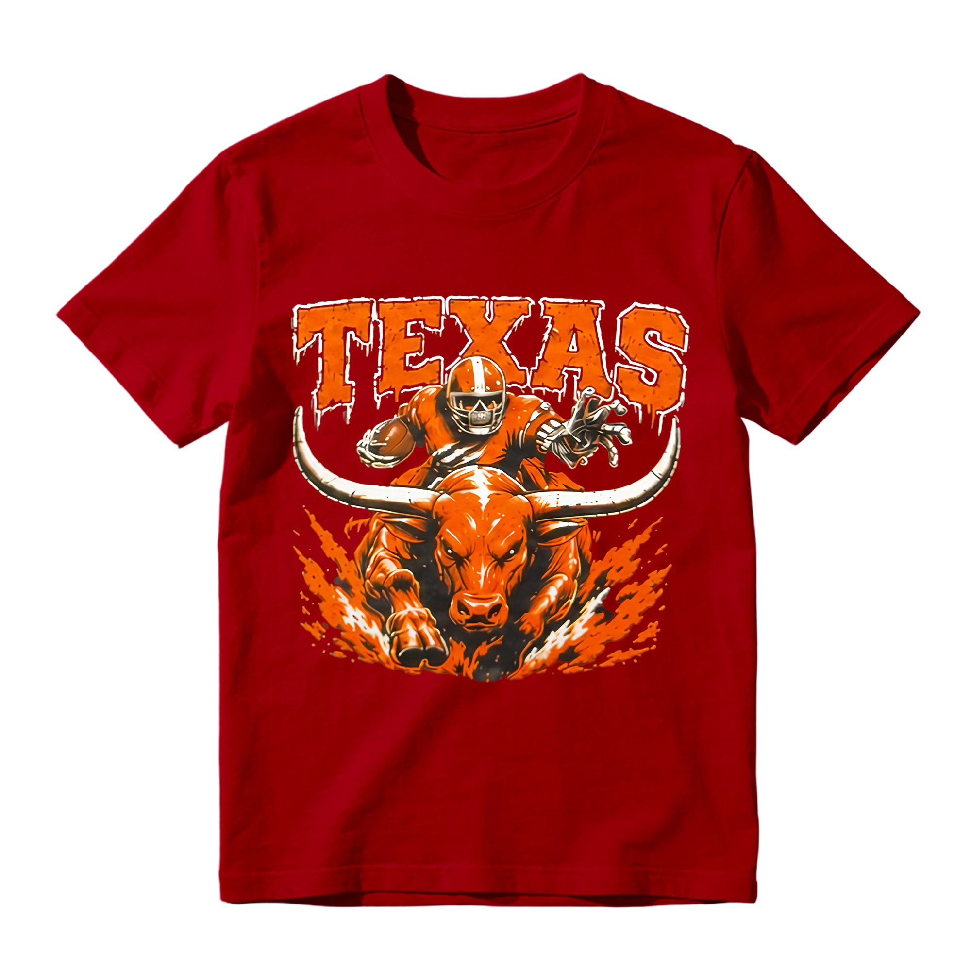 Longhorn Bull Football Player Graphic T-Shirt - College Game Day Fan Tee