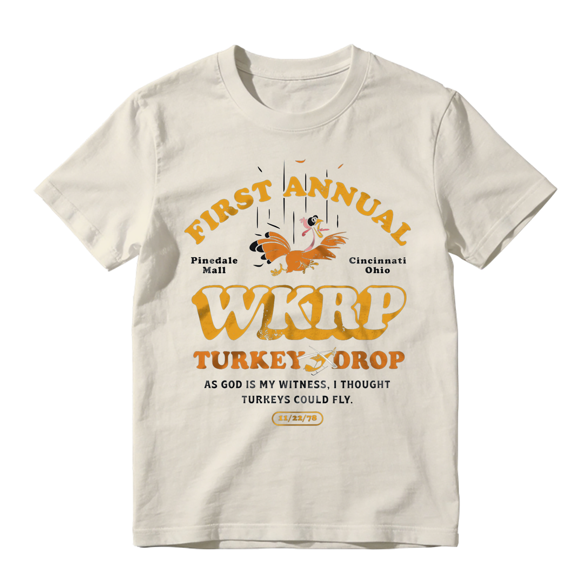 First Annual WKRP Turkey Drop T-Shirt Vintage Funny Thanksgiving Comedy Graphic Tee