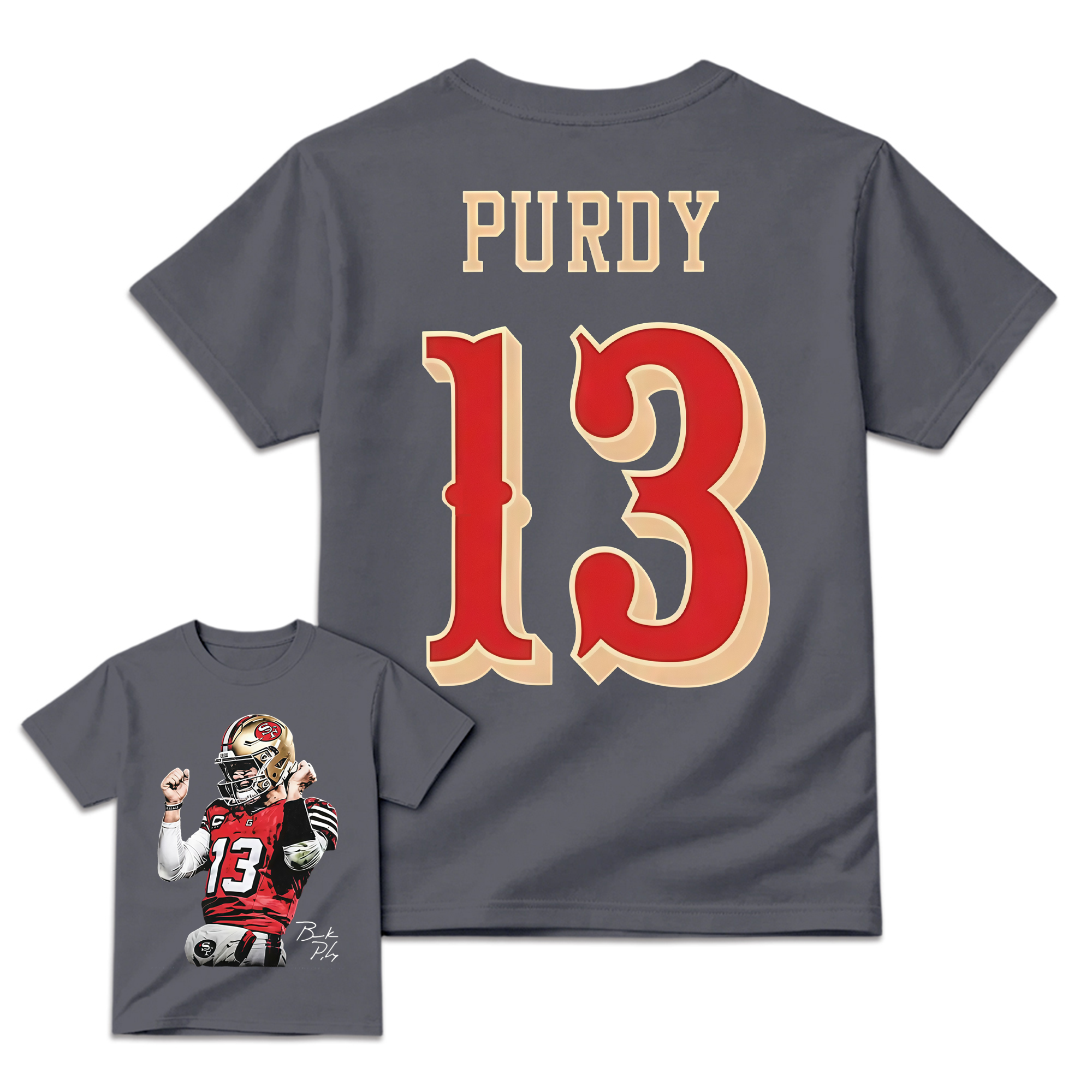 Men's Brock Purdy #13  Cotton T-Shirt Bay Area Football Fan Graphic Tee Vintage Heavyweight Short Sleeve Casual Game Day Streetwear