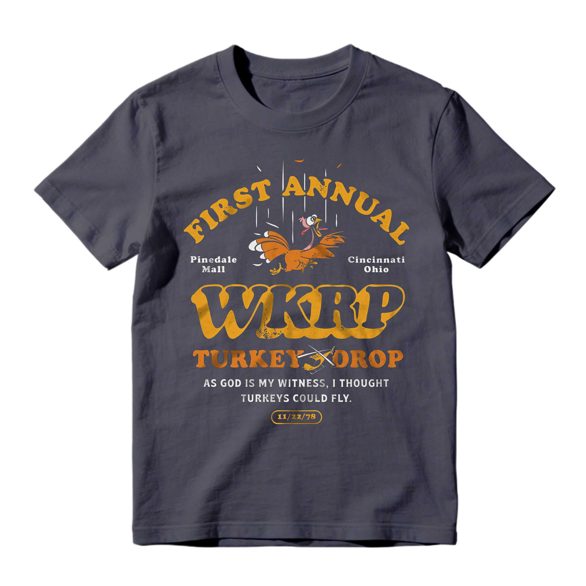 First Annual WKRP Turkey Drop T-Shirt Vintage Funny Thanksgiving Comedy Graphic Tee