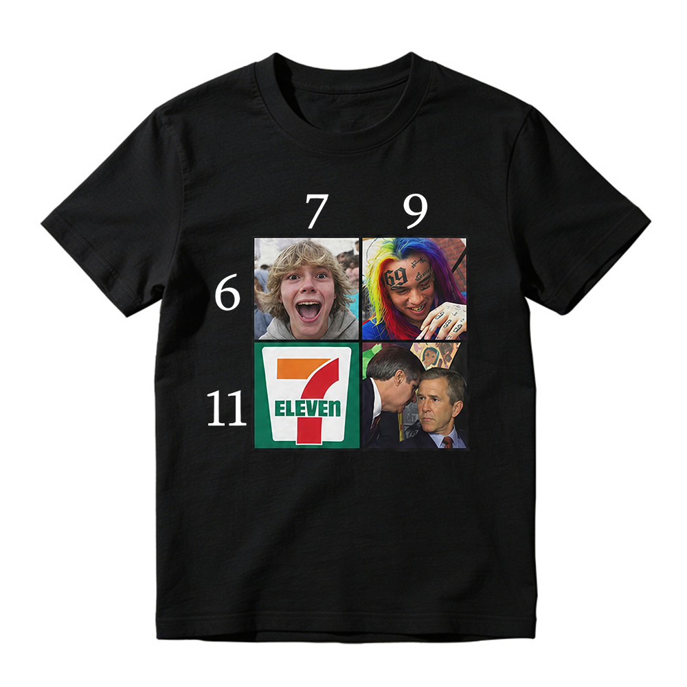 Funny 6 7 9 11 Meme Grid George Bush & 6ix9ine Graphic Tee