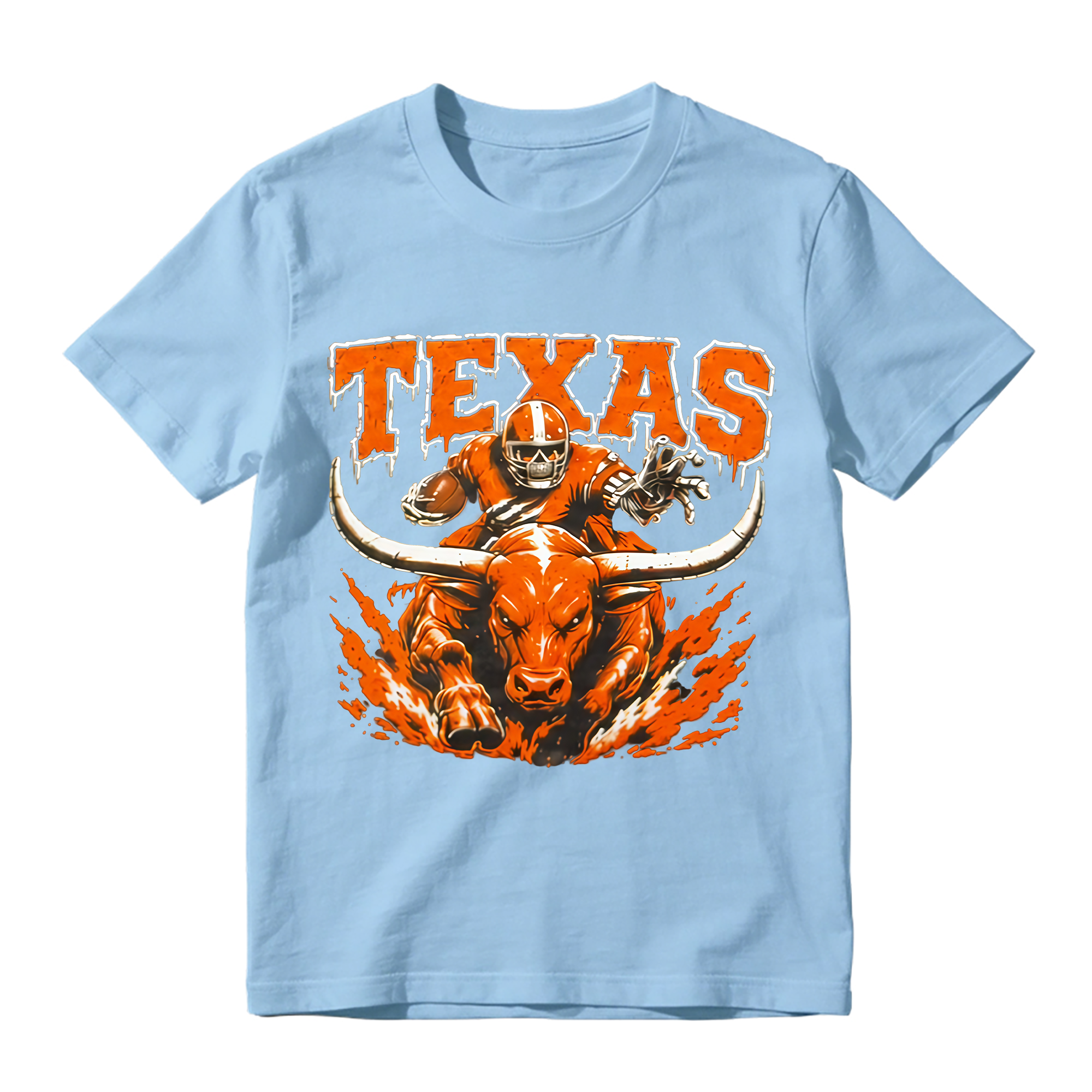 Longhorn Bull Football Player Graphic T-Shirt - College Game Day Fan Tee