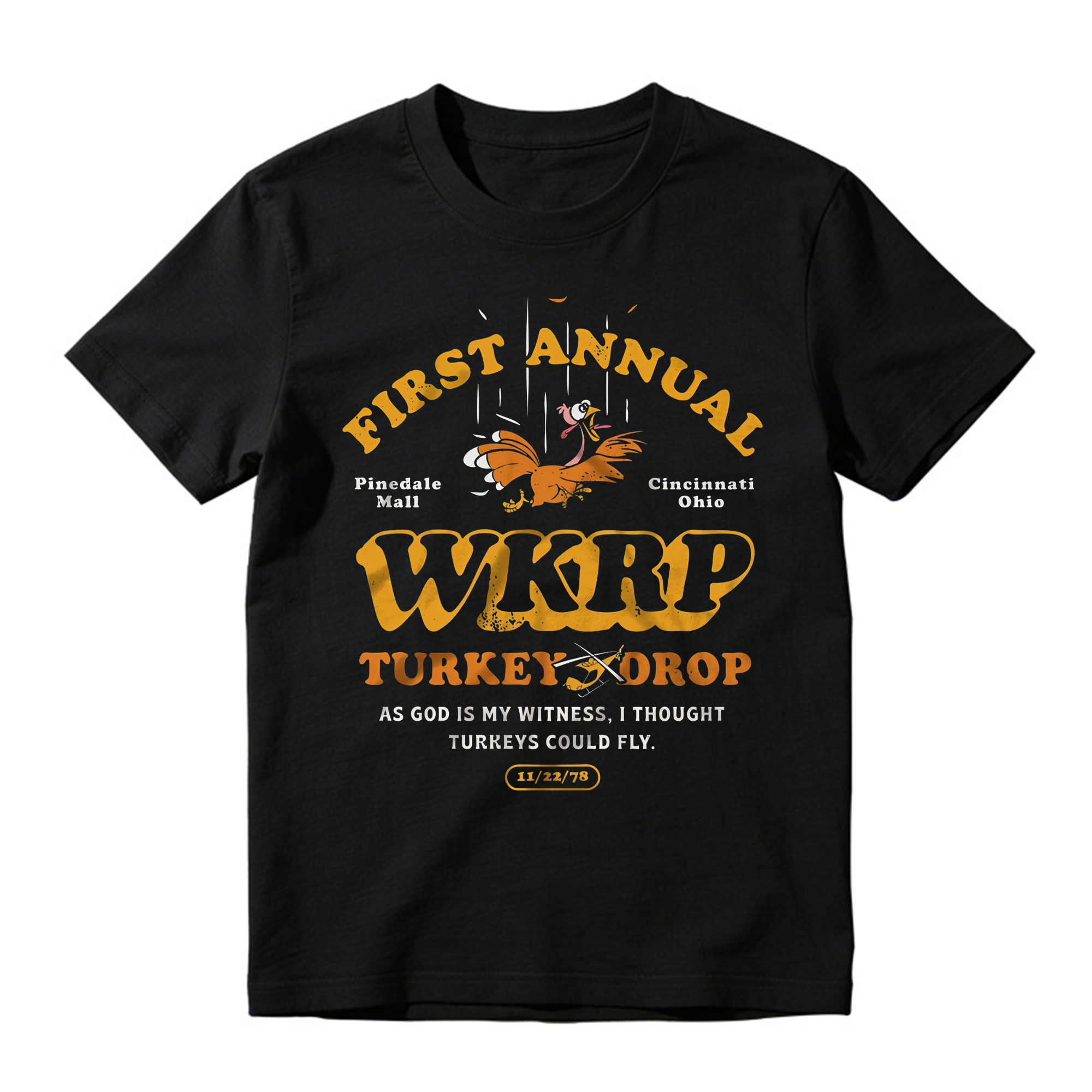 First Annual WKRP Turkey Drop T-Shirt Vintage Funny Thanksgiving Comedy Graphic Tee