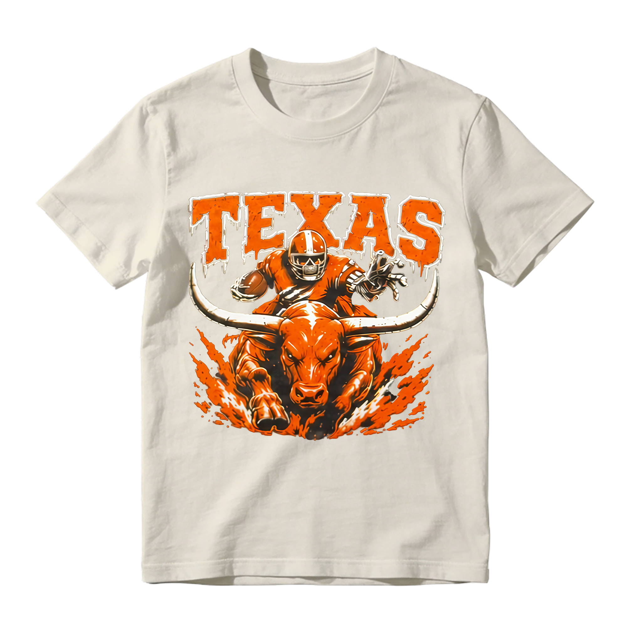 Longhorn Bull Football Player Graphic T-Shirt - College Game Day Fan Tee