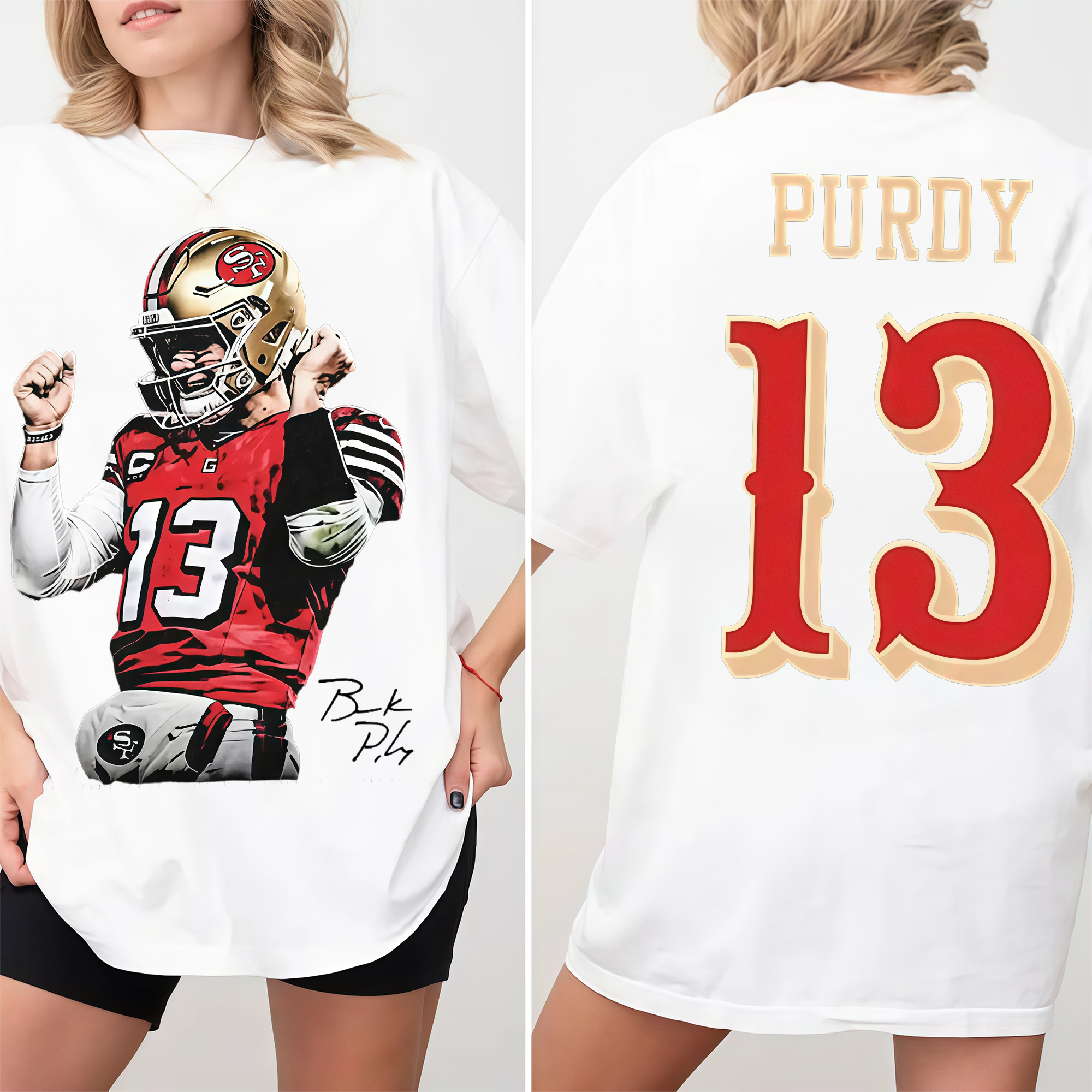 Men's Brock Purdy #13  Cotton T-Shirt Bay Area Football Fan Graphic Tee Vintage Heavyweight Short Sleeve Casual Game Day Streetwear
